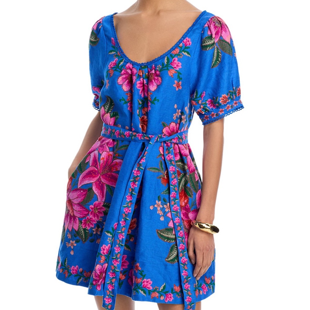 NWT Farm Rio Summer Fruit Blue Scarf Dress